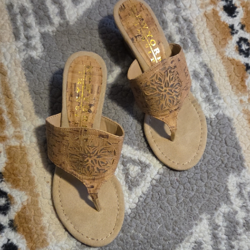 Etienne Aigner Cork and Beige Sandals